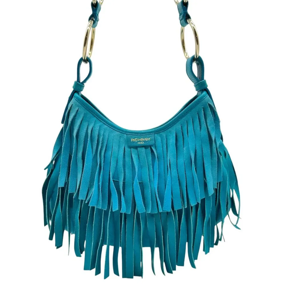 Yves Saint Laurent Rive Gauche by Tom Ford Turquoise Fringe Mini Bag - Picture 3 of 10